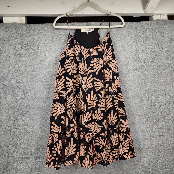 Diane Von Furstenberg Dresses & Skirts - Diane von Furstenberg Black Peach Leaf Print Tiered Mini Dress Womens Medium M
